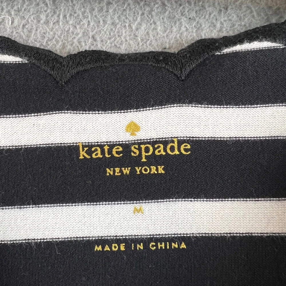 Kate Spade Black White Striped Scalloped Neck Long Sleeve Cotton Top Nautical T
